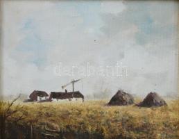 Olvashatatlan jelzéssel: Szénaboglyák. Akril, vászon, dekoratív keretben 18x22 cm