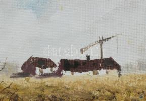 Olvashatatlan jelzéssel: Szénaboglyák. Akril, vászon, dekoratív keretben 18x22 cm