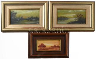 Nagy jelzéssel: 3 db kis méretű tájkép. Olaj, karton, 9x15cm, 7x12 cm Keretben.