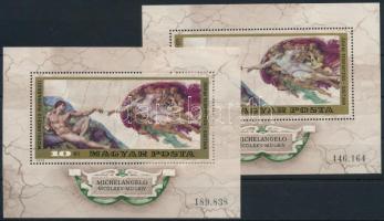 1975 Festmény (XIV.) - Michelangelo 2 db blokk, vékony és vastag sorszámmal