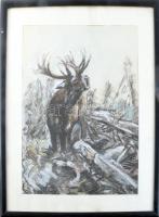 Gregor jelzéssel: Szarvasbőgés. Pasztell, papír, jelzett 42x32 cm Üvegezett keretben