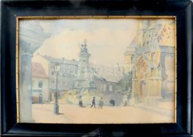 Jelzés nélkül: Mátyás templom. Akvarell, papír, 39x40 cm Üvegezett keretben
