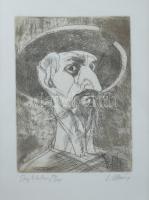 Almásy László (1926-): Don Quijote. Rézkarc, papír, jelzett, számozott (39/295), 21x15 cm Üvegezett keretben
