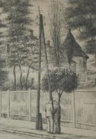 Váli Zoltán (1910-1994): Csepel állomás utca .. Rézkarc, papír, jelzett, számozott 15x32 cm Üvegezet...