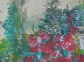 Neogády jelzéssel: Lány kertben. Olaj, papír. Jelzett 19x29 Üvegezett keretben