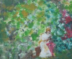 Neogády jelzéssel: Lány kertben. Olaj, papír. Jelzett 19x29 Üvegezett keretben