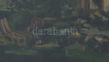 Kiss G. jelzéssel: Udvar állatokkal. Olaj, karton, jelzett, üvegezett keretben 14x20 cm