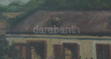 Kiss G. jelzéssel: Udvar állatokkal. Olaj, karton, jelzett, üvegezett keretben 14x20 cm