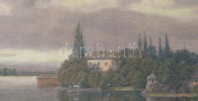 Azonosítatlan jelzéssel: Alpesi falu. Olaj, karton, jelzett, üvegezett keretben 19x40 cm