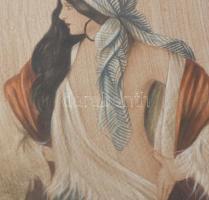 Subkégel Gyula (1907-?): Női portré. Akvarell, selyem. Jelzett. 27x20 cm. Üvegezett, dekoratív faker...