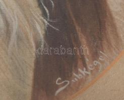 Subkégel Gyula (1907-?): Női portré. Akvarell, selyem. Jelzett. 27x20 cm. Üvegezett, dekoratív faker...