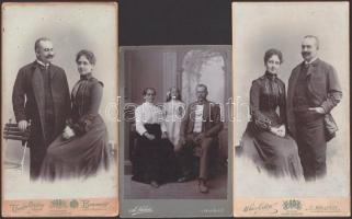 cca 1900 Promenade és kabinet fotók, 7 db, vegyes műtermekből és állapotban