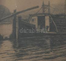 Jelzés nélkül: dunai rakpart. Ceruza, papír, fakeretben.10x13 cm