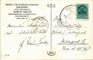 1940 Kolozsvár, Cluj; bevonulás, Horthy Miklós, magyar zászlók, Gilovics és Papszt üzlete / entry of...