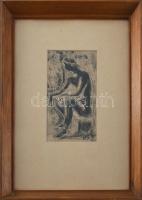 EKJ jelzéssel: Ülő akt. Monotípiaa, papír, 17x8 cm. Üvegezett fakeretben