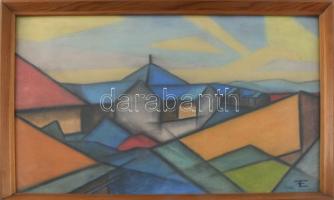 Einczinger Ferenc (1879 - 1950): Háztetők.1926. pasztell, papír, jelzett 29x39 cm Üvegezett keretben