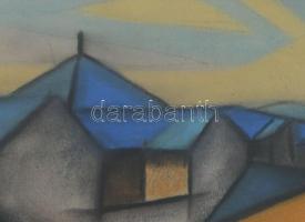 Einczinger Ferenc (1879 - 1950): Háztetők.1926. pasztell, papír, jelzett 29x39 cm Üvegezett keretben