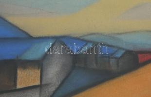 Einczinger Ferenc (1879 - 1950): Háztetők.1926. pasztell, papír, jelzett 29x39 cm Üvegezett keretben