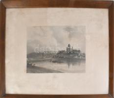 ca 1850 Esztergom látképe. Acélmetszet, papír, jelzett. Lange. 17x26 cm Üvegezett keretben