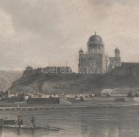 ca 1850 Esztergom látképe. Acélmetszet, papír, jelzett. Lange. 17x26 cm Üvegezett keretben