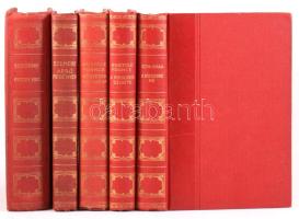 Athenaeum Könyvtár sorozat 5 kötete: France, Anatole: Az istenek szomjaznak.; A pinguinek szigete. Ford.: Bölöny György.; Sudermann, Hermann: Egyszer volt... Ford.: Béla Henrik.; Szemere György: Apró regények és esetek.; Színi Gyula: A rózsaszínű hó. Novellák. Bp., 1913-1915, Athenaeum. Aranyozott gerincű, piros egészvászon-kötésben, vegyes állapotban.