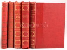 Athenaeum Könyvtár sorozat 5 kötete: Farrere, Claude: Aki ölt... Ford.: Kosztolányi Dezső.; Heyking, Elisabeth: Csun. Ford.: Holló Márton.; Krúdy Gyula: Boldogult úrfikoromban...; Schintzler, Arthur: Guszti hadnagy és egyéb elbeszélések. Ford.: Roboz Andorné.; Voss, Richard: A költő és az asszony. (A falconieri villa.) Ford.: Gerő Attila. Bp., 1913-[1930], Athenaeum. Aranyozott gerincű, piros egészvászon-kötésben, vegyes állapotban.