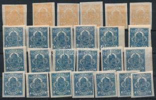 25 db sárga és kék Hírlapbélyeg stecklapon