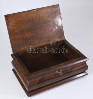 Régi intarziás fa díszdoboz, kulccsal, 26x17 cm