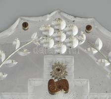 Antik fali feszület kegytárgy csiszolt tükörlap háttérrel, 40x30 cm