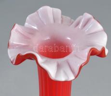 Murano fodros kétrétegű piros váza, hibátlan, m: 20 cm