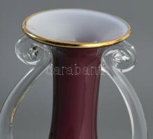 Cseh többrétegű zománcfestett váza, jelzés nélkül, hibátlan, m: 26,5 cm