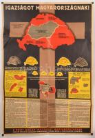 1920 Igazságot Magyarországnak! A Pesti Hírlap Igazságot Magyarországnak című, öt nyelven megjelent munkájának legfőbb érvei. A Pesti Hírlap ajándéka. Irredenta plakát, színes litográfia, szign. Végh Gusztáv (1889-1973). Bp., Légrády Testvérek, hajtásnyomokkal, sarkain apró lyukakkal, 57,5x41 cm