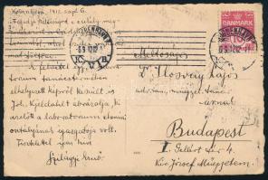 1912 Koppenhága (Kobenhavn), Szilágyi Ernő (1892-?) vegyészmérnök saját kezűleg megírt, Ilosvay Lajos (1851-1936) vegyész, egyetemi tanár, akadémikus, az MTA alelnöke, országgyűlési képviselő részére hazaküldött képeslapja (a lap Johan Kjeldahl dán kémikust ábrázolja)