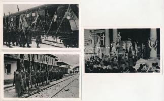 3 db RÉGI képeslap: Az 1848-49-es szabadságharci zászlók ünnepélyes hazahozatala Oroszországból 1941. március 23-24. vasútállomás, vonat, honvédek / 3 pre-1945 Hungarian military postcards: 1848-1849 flags returning from Russia