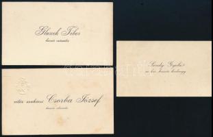 cca 1930-1940 3 db huszártiszti névjegykártya: vitéz szakácsi Csorba József (1899-1943) alezredes, később ezredes, a szentesi 2/I. huszárosztály parancsnoka (a hátoldalon autográf soraival); Sándy Gyula hadnagy, később százados; Gluzek Tibor százados, később alezredes