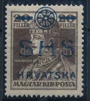 SHS 1918 Károly 20f fekete helyett kék felülnyomással, Bodor vizsgálójellel Certificate: Zrinjscak