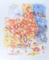 Ujházi Péter (1940-): Esti mese. Litográfia, papír.. Jelzett művészpéldány. EA IX/XV. 42x60 cm