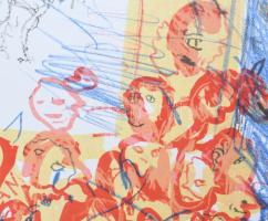 Ujházi Péter (1940-): Esti mese. Litográfia, papír.. Jelzett művészpéldány. EA IX/XV. 42x60 cm