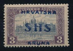 SHS 1918 Parlament 3K eltérő 10K típusú felülnyomással, Krune helyett Kruna, Bodor vizsgálójellel Certificate: Zrinjscak