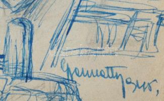 Gyarmathy Tihamér (1915 - 2005): Vázlat az építkezők, c. festményhez. Toll, papír, jelzett. 30x20 cm