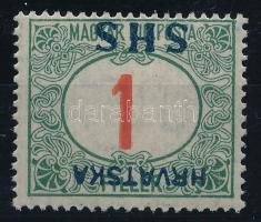 SHS 1918 Portó 1f fordított felülnyomással, Bodor vizsgálójellel Certificate: Zrinjscak