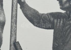 Sáros András Miklós (1945-): A ,ezőgazdaság szocialista átszervezése. Rézkarc, papír, jelzett, 30x40...