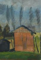 Nagy István jelzéssel: Házak. Olaj, karton, jelzett, kis sérüléssel. 34x34 cm