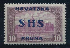 SHS 1918 Parlament 10K eltérő vékonyabb, áttetszőbb papíron, Bodor vizsgálójellel Certificate: Zrinjscak