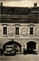1936 Igló, Zipser Neudorf, Spisská Nová Ves; Provincny dom 16. spisskych miest / Provinciális ház, 16 szepesi város székhelye, automobil, teherautó / provincial house, automobile, truck (EK)