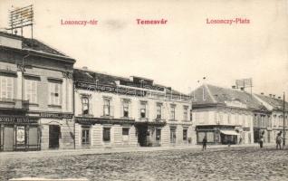 Temesvár Losonczy square Hotel Pannonia with the office of the Agricultural Association, the shops of László Rosenthal, Benő Skoday and Lipót Weisz