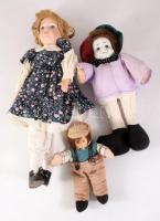 3 darab baba, közte porcelánfejű, klf méretben