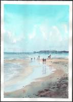 Bálinth Tibor (1965): Playing on the beach. Akvarell, papír. jelzett. 32x23 cm