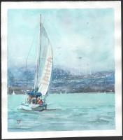 Bálinth Tibor (1965): Nearby beach (Balaton) Akvarell, papír. jelzett. 25x23 cm