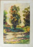 Hermann Gyula (-), erdélyi festő: Őszi táj, 1995. Tempera, papír. 45x27 cm